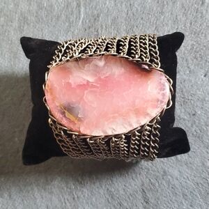 Rose Quartz Silver Stainless Steel Toggle Bracelet